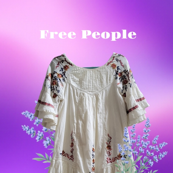 Free People Ivory Floral Embroidered Dress - Picture 2 of 8